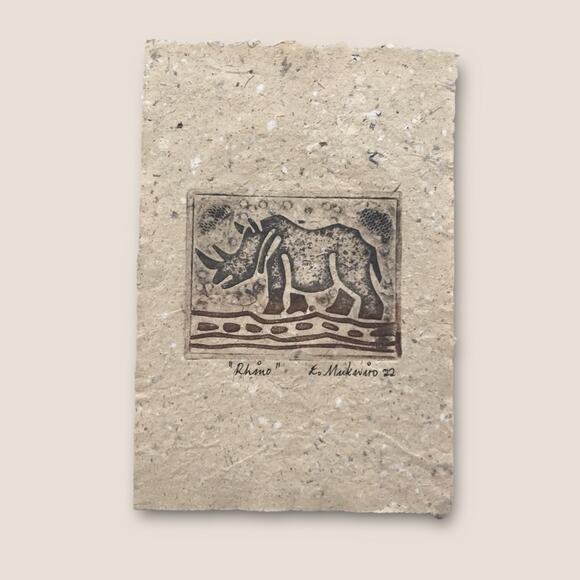 Animal Print Etchings on Handmade Paper by Emmanuel Mukwiro "Rhino" & "Hippo" - Picture 3 of 8